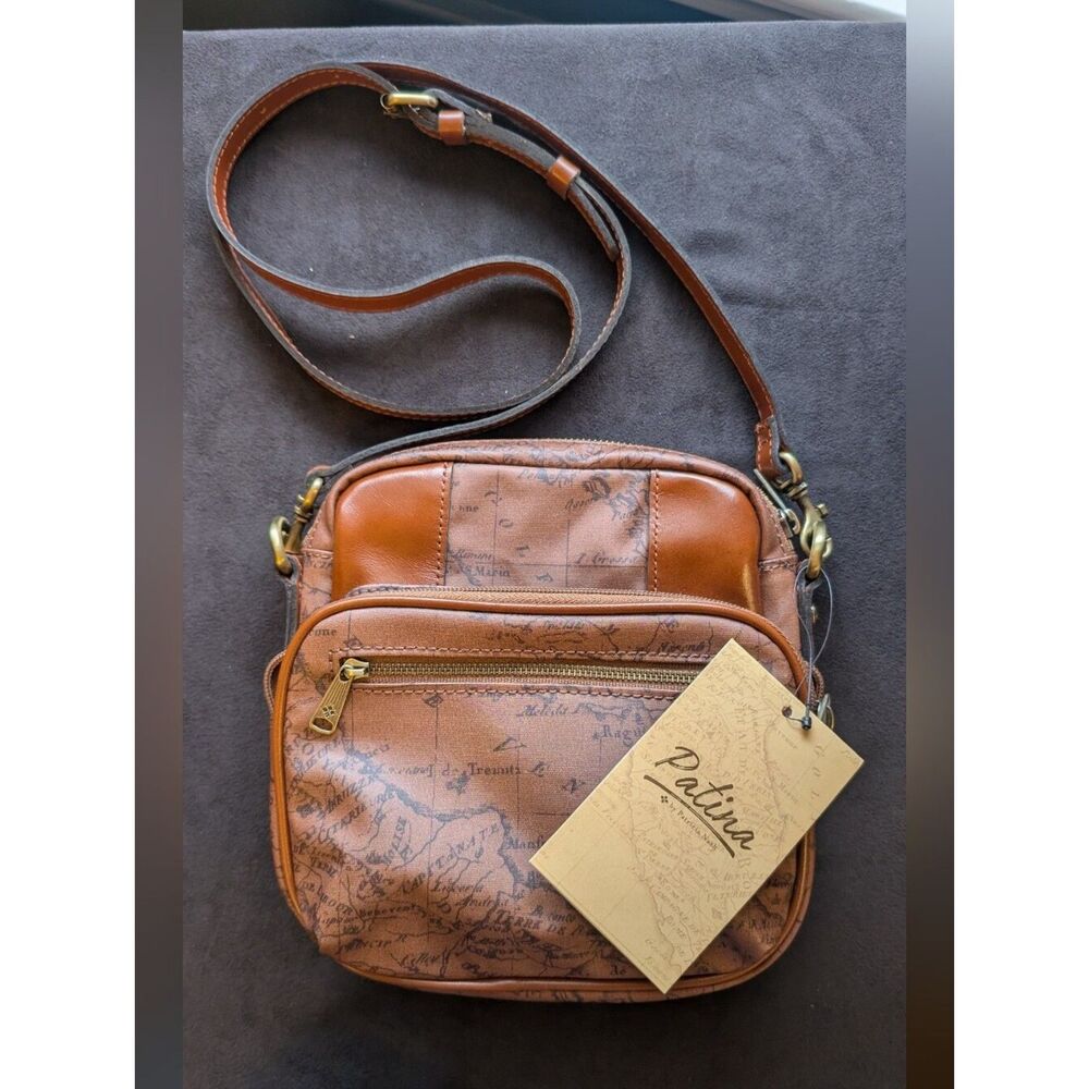 NWT Patricia Nash Pinesdale Coated Canvas Crossbody Bag Purse Map Print